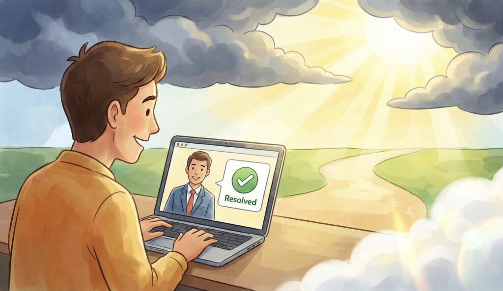 借金減額診断を受け、支払いの催促が止まったことで明るい未来が開けるイメージのイラスト