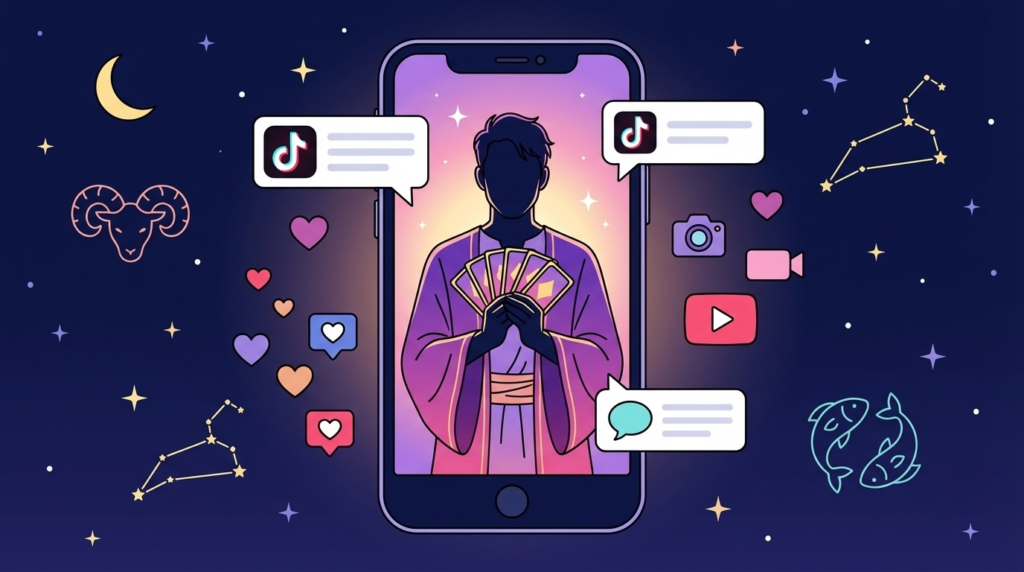 出張先のビジネスホテルでU-NEXTを楽しむイメージイラスト:大画面テレビにバラエティ番組が映り、ベッドサイドにFire TV Stickリモコン・ワイヤレスイヤホン・モバイルバッテリーが並ぶ、北海道の夜景が見える温かい部屋