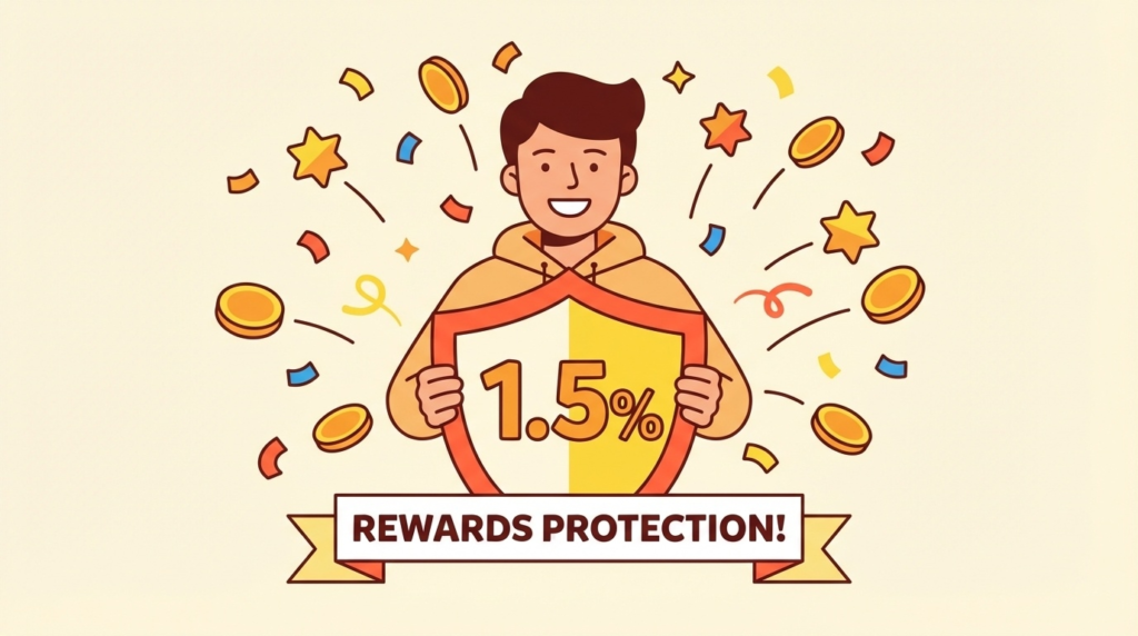 1.5%還元率を守るシールド戦士のイラスト