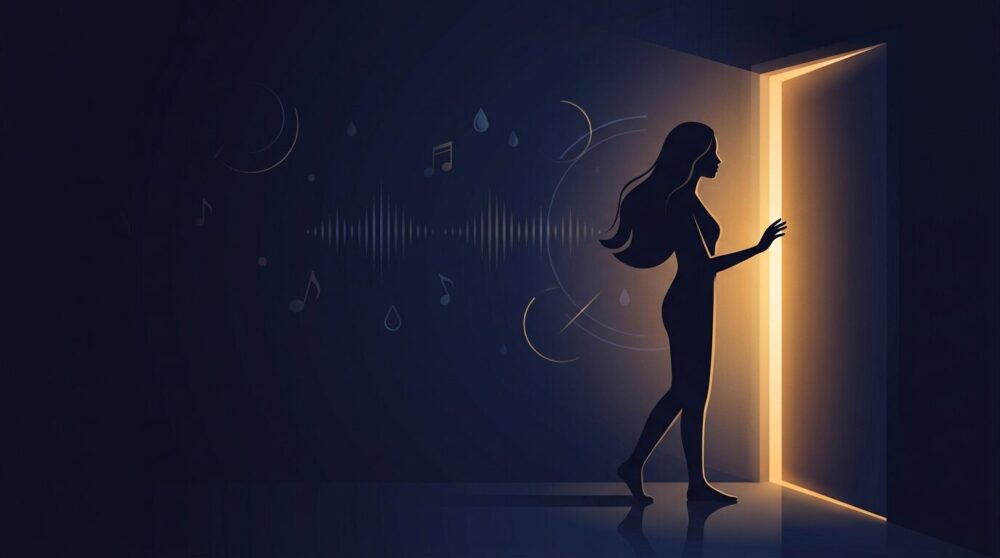 薄く開いた扉の前に立つ横顔シルエットのイラスト。Ado「ビバリウム」実写MV・顔出しの意図を考察する記事のヘッダービジュアル。