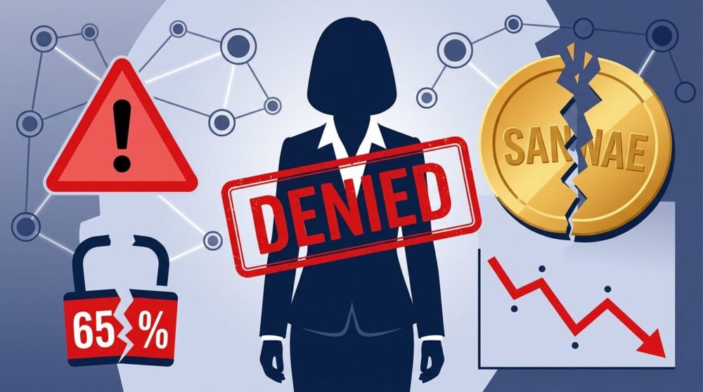 高市首相が関与否定したSANAE TOKENの構造的リスクを示すイラスト——割れたコイン・警告マーク・下落チャートで構成