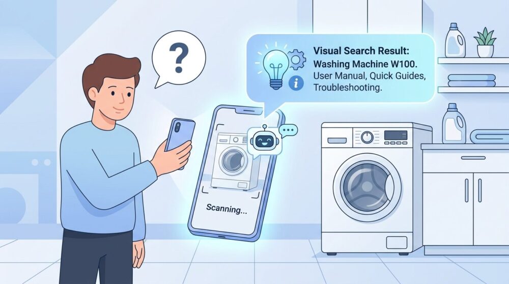 スマホのカメラをかざしてAIに音声で質問するGoogle検索Liveのイメージイラスト