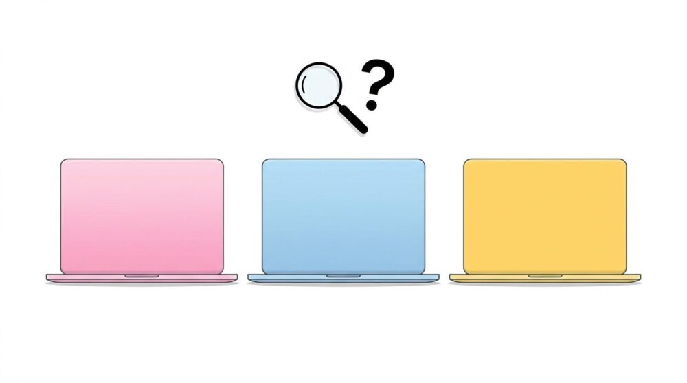 カラフルなMacBook Neoがリークされた様子を表すイラスト