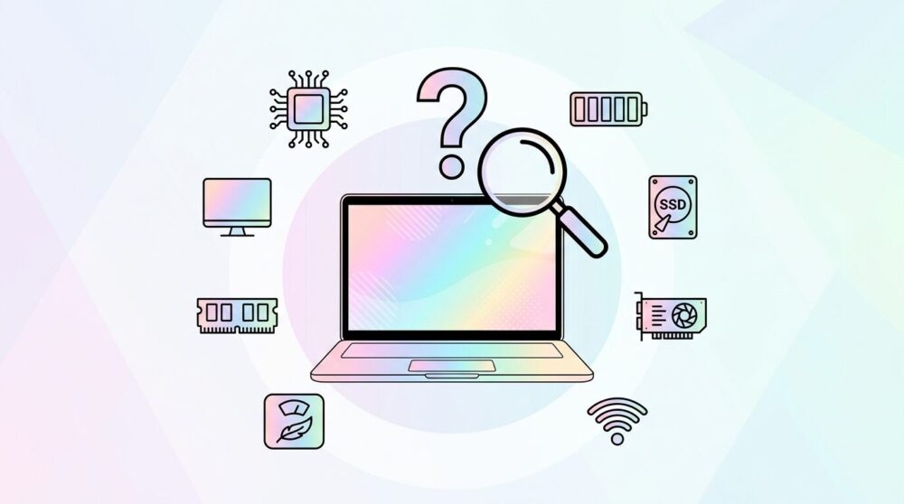 MacBook Neoのスペックと価格を解説するカラフルなイラスト