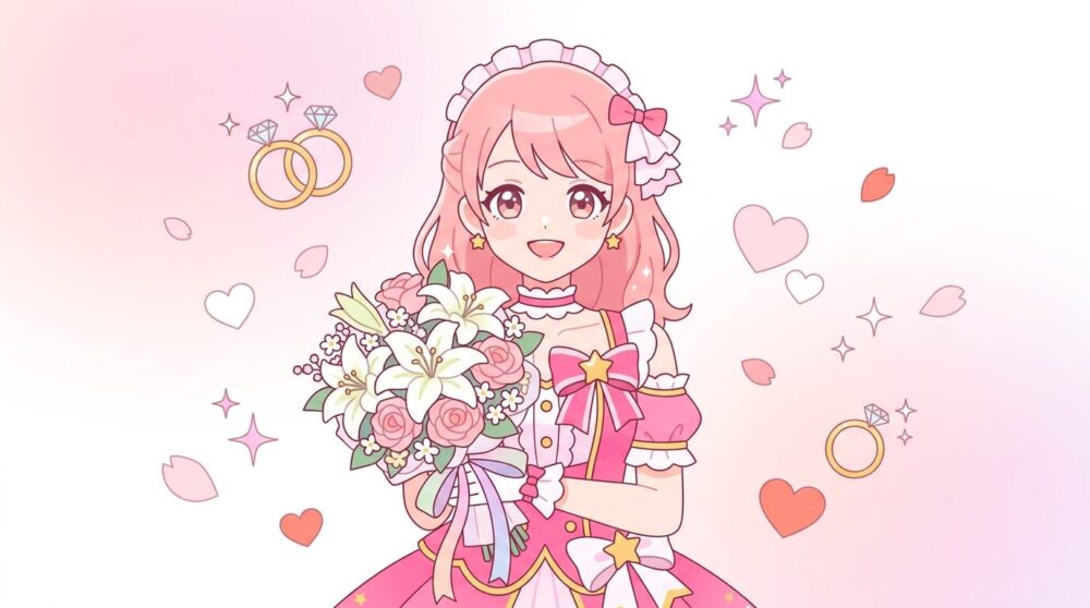 ももクロ佐々木彩夏の電撃結婚発表を祝うお祝いムードのイラスト