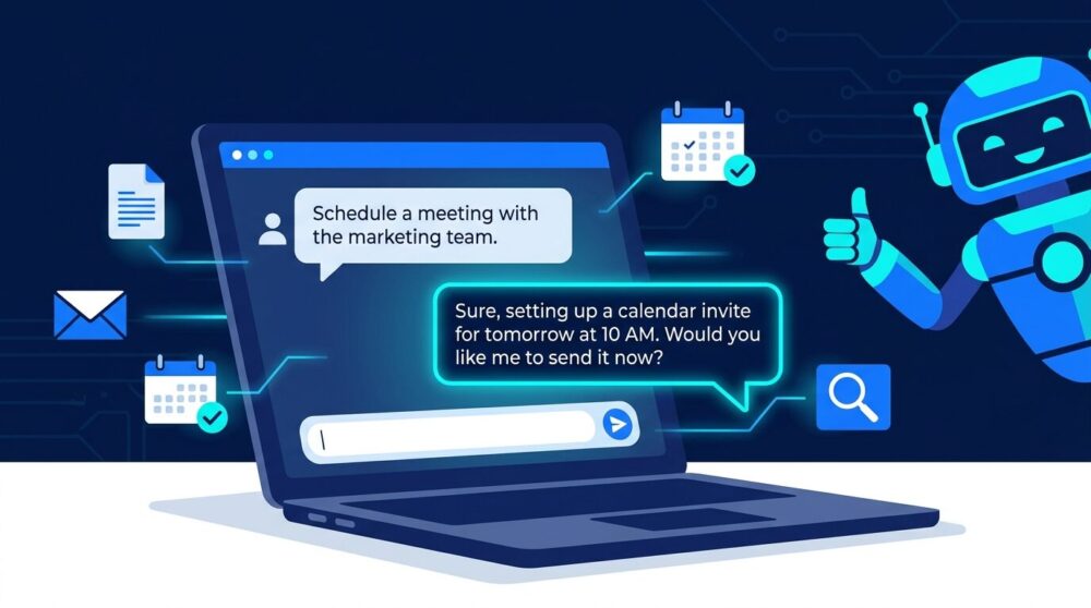 GPT-5.3 Instantを活用してビジネス作業を効率化するAIアシスタントのイラスト