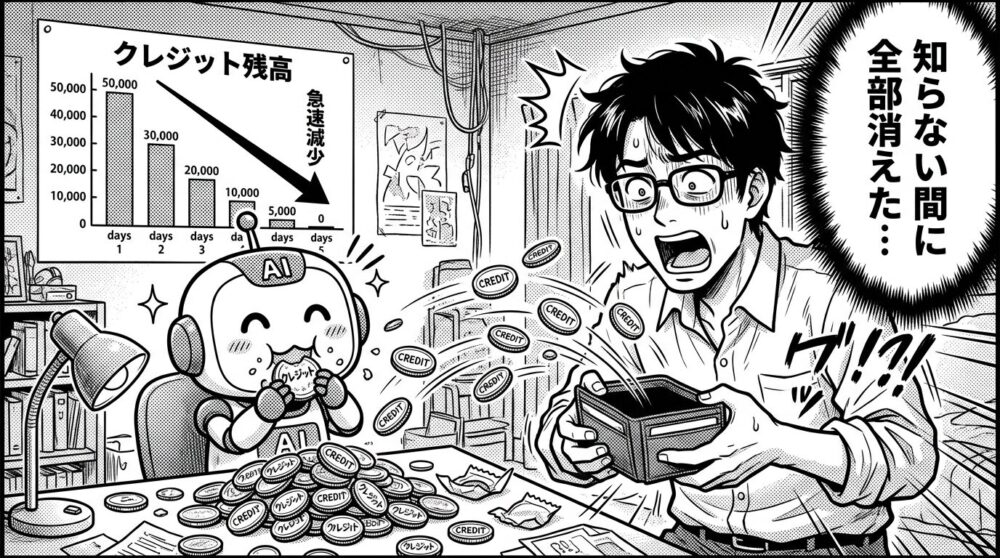 クレジットが知らない間に消えていくイメージイラスト
