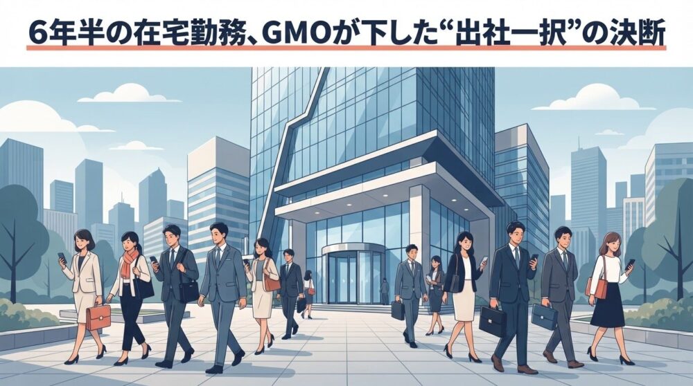「在宅勤務から出社スタイルに切り替わる企業をイメージしたオフィス街の画像」